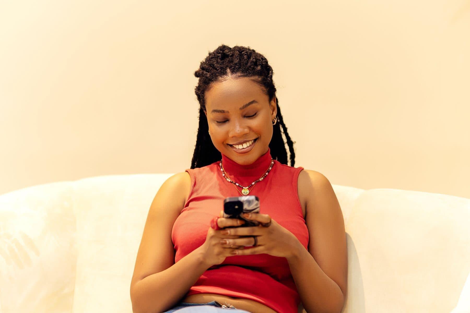 Two people looking at a phone together